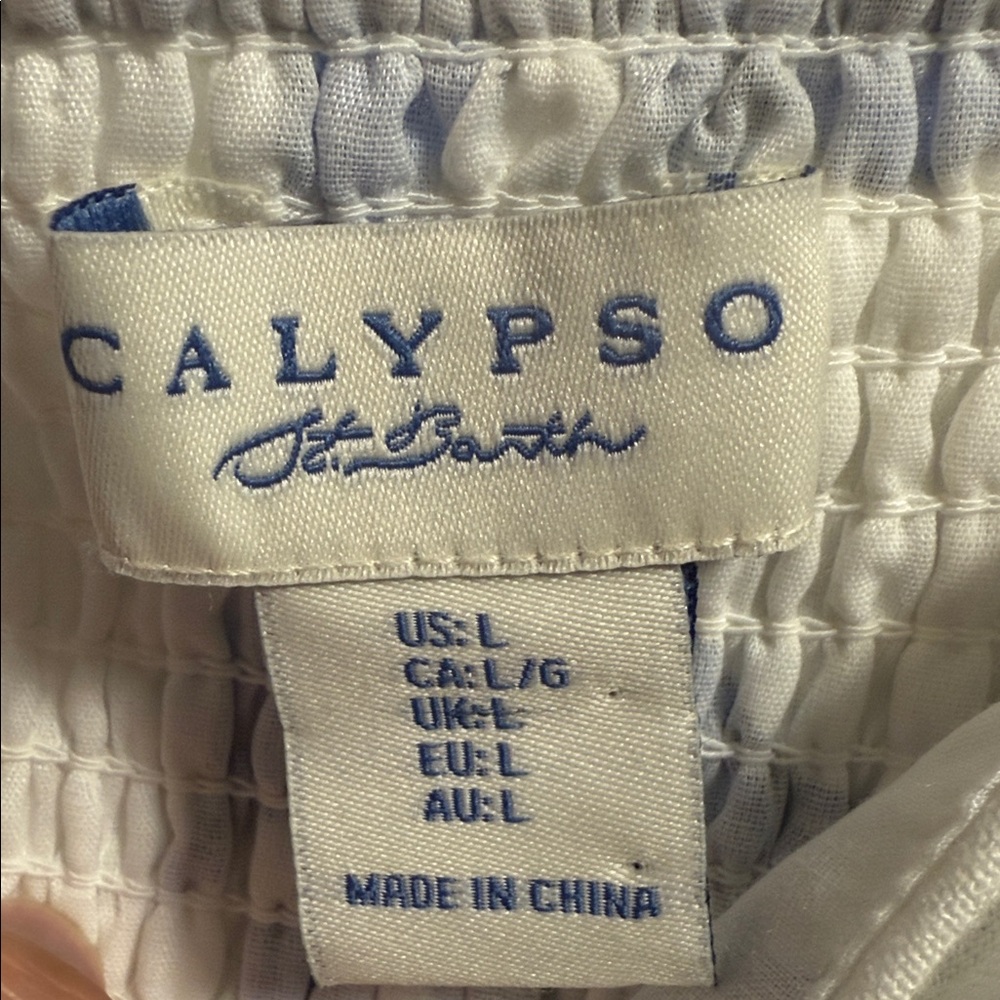 CALYPSO ST. BARTH Resortwear Beach Linen Blend Tropical Dress Blue/White - Picture 12 of 16